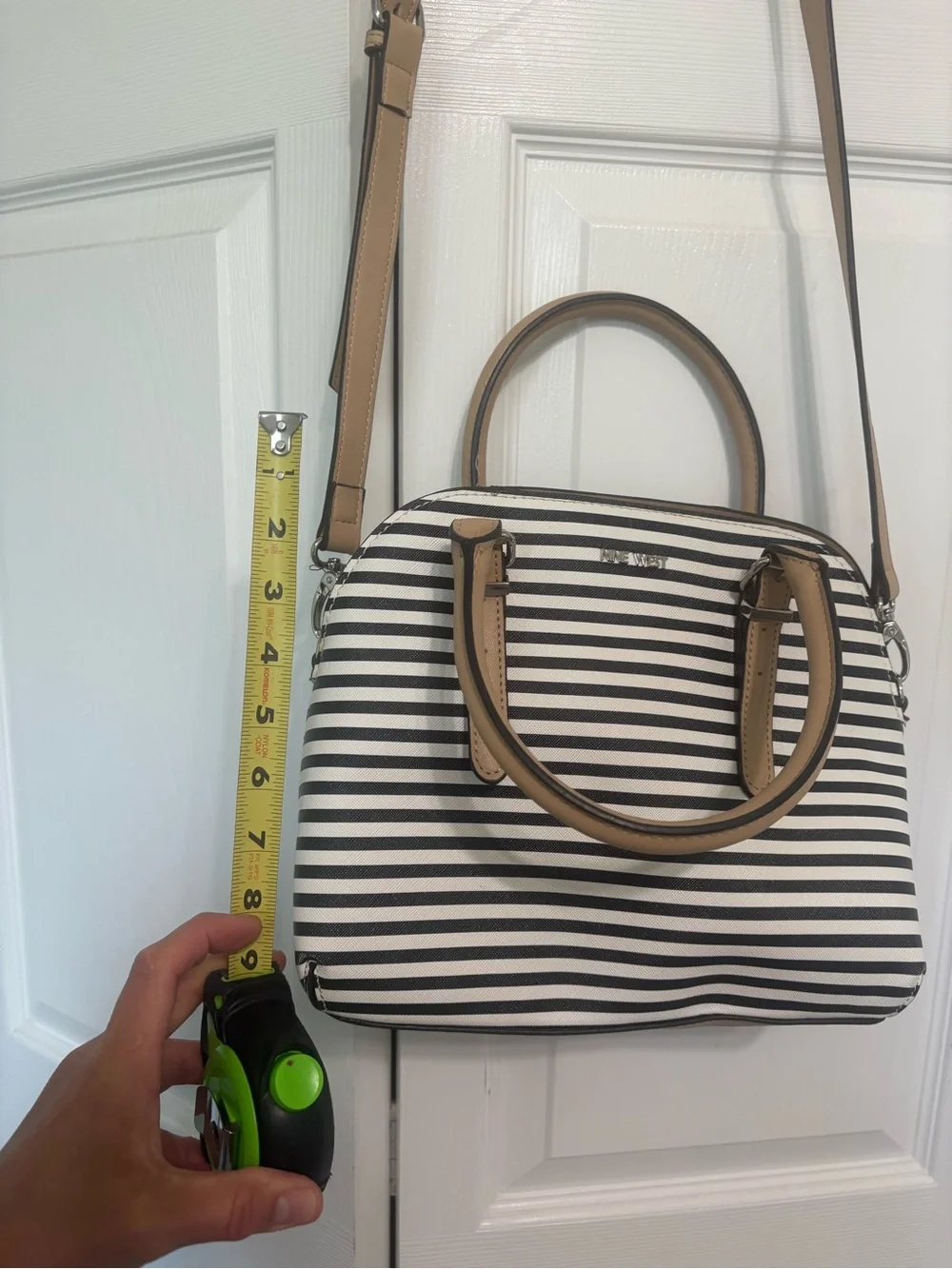 Nine West Black & White Striped Satchel Crossbody Purse